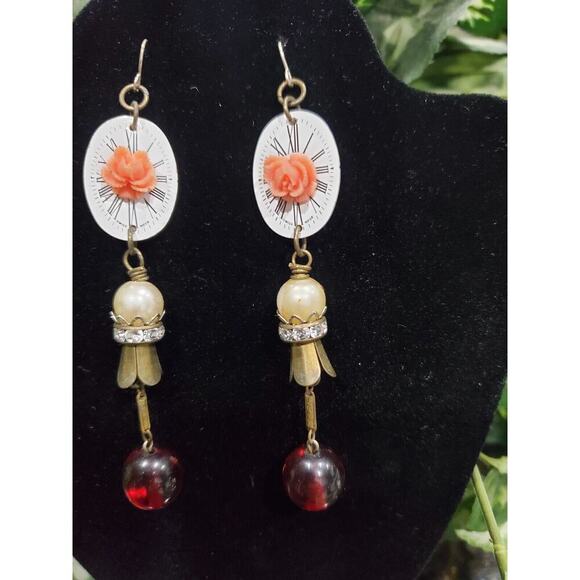 Women's Custom Multicolor Floral With Round Stone Drop Dangle Earrings Set - Picture 3 of 9